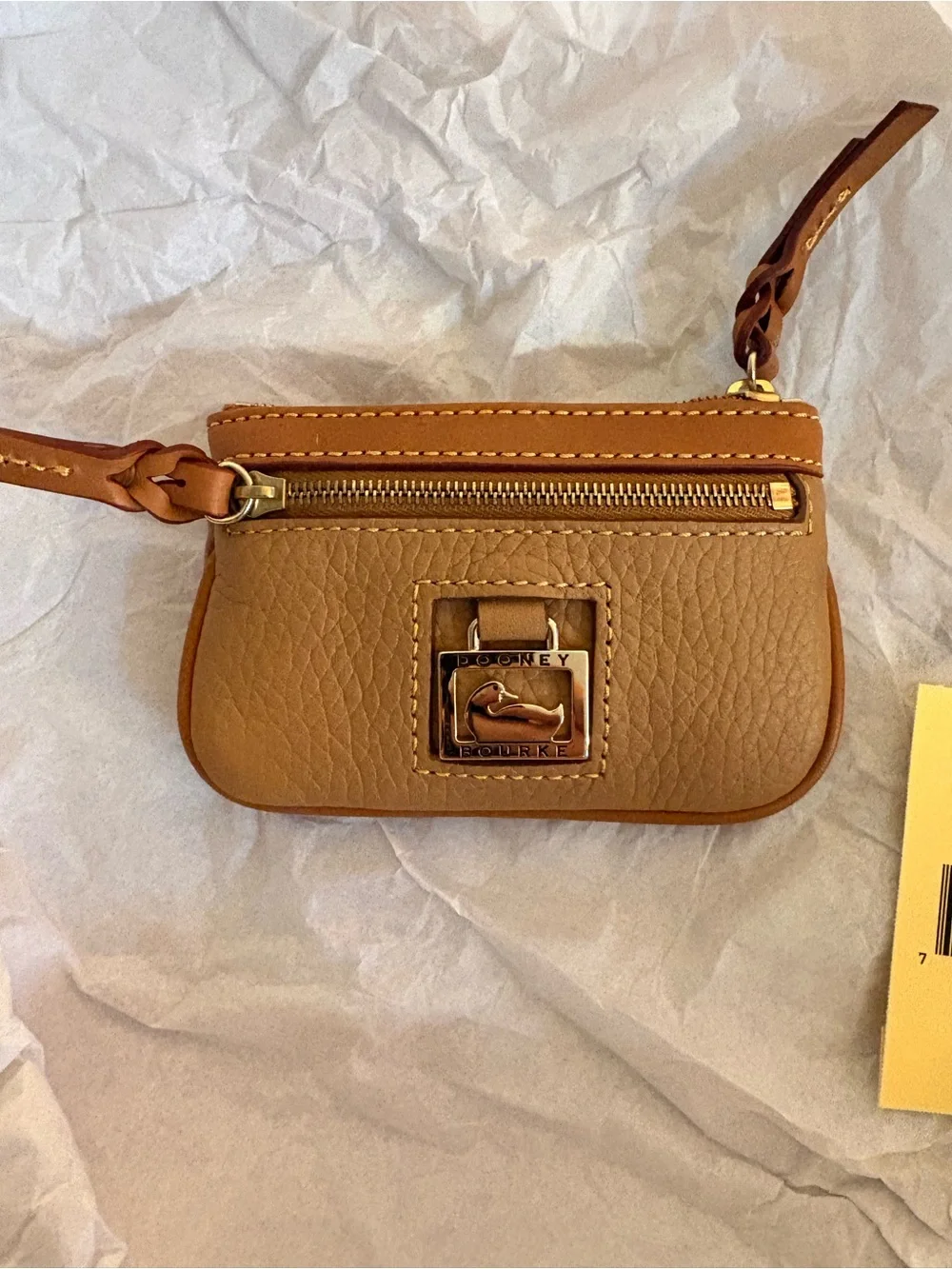 Dooney & Bourke Tan Pebble Leather Wristlet with Gold Hardware